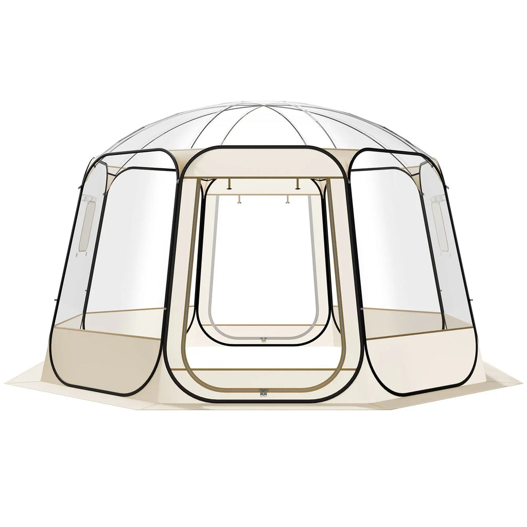 Pop-up bubble tent, 366 x 345 x 220 cm, transparent camping tent, garden dome igloo tent with windows, sports tent, 540° panoramic view, for 10-12 people, terrace, backyard