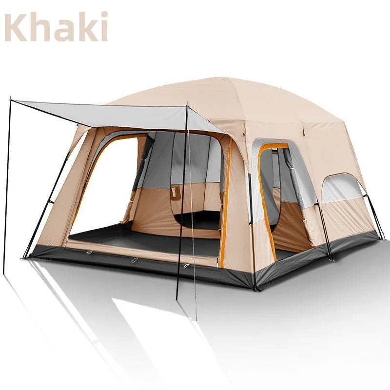 Outdoor Camping Family Tent 3-12 Person Double Layers Oversize 2 Rooms Thickened Rainproof Outdoor Family Camp Tour Equipment