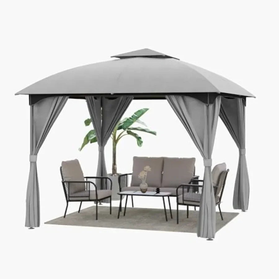 Patio Arc Gazebo Outdoor  Tent 10'x10' Party Tent Shelter with Curtains Expansion Bolts and Wind-Resistant Ropes for Patios Gar