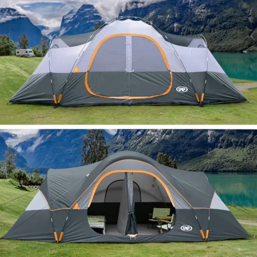 Camping Tent 10-Person-Family Tents, Parties, Music Festival Tent, Big, Easy Up, 5 Large Mesh Windows, Double Layer, 2 Room, Wa