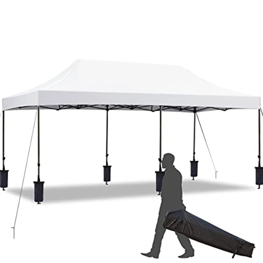 Festival event outdoor canopy: 10' x 20' pop-up tent, commercial-grade polyester fabric, black, instant setup with roller bag a