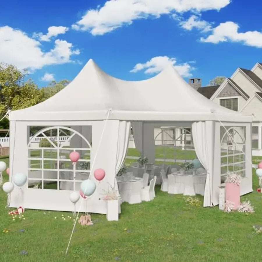 20x15ft Party Tent White Wedding Octagonal Heavy Duty  with 6 Removable Sidewalls 6 Church Windows and 2 Pull-Back Doors Outdoo
