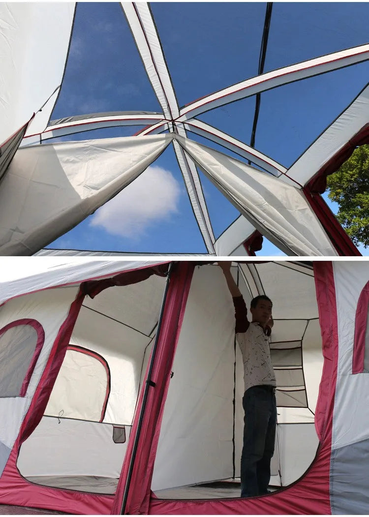 2026New Outdoor 8-12 People Double Rain And Sun Protection Family Road Trip Picnic Camping Two Rooms Tent