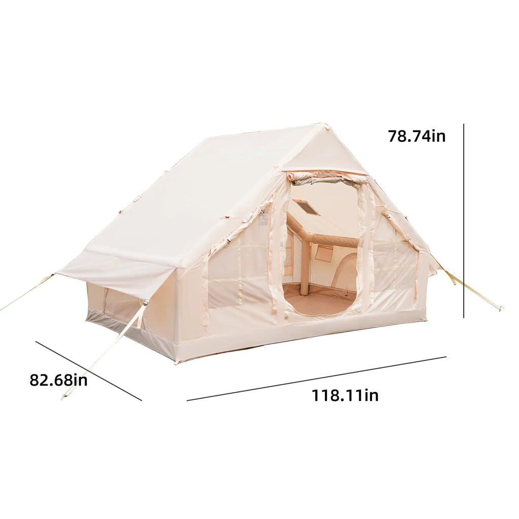 Inflatable Camping Tent with Chimney Window Easy Setup 4-Season Waterproof & Windproof Air Tent for Glamping Includes Hand Pump