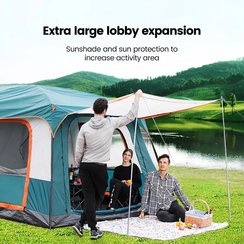 Upgraded 4 Season Camping Tent 8-12 Person Waterproof Windproof Double Layer 2 Room Family Outdoor Backpacking Equipment