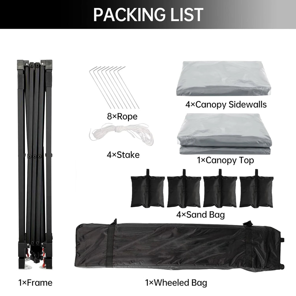 10x10 FT Pop Up Canopy Tent with Sidewalls, Heavy Duty Commercial Instant Shelter, Adjustable Waterproof Outdoor Gazebo with Carry Bag for Events, Parties, Markets