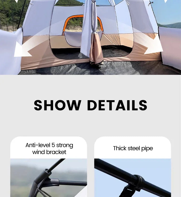 Outdoor Camping Family Tent 3-12 Person Double Layers Oversize 2 Rooms Thickened Rainproof Outdoor Family Camp Tour Equipment