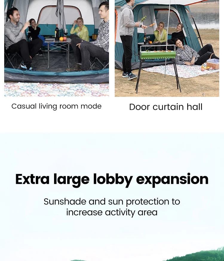 Outdoor Camping Tent for 3-12 People, Double Layers, Oversized 2 Rooms, Thickened, Rainproof, Waterproof Family Tent, Large Tent