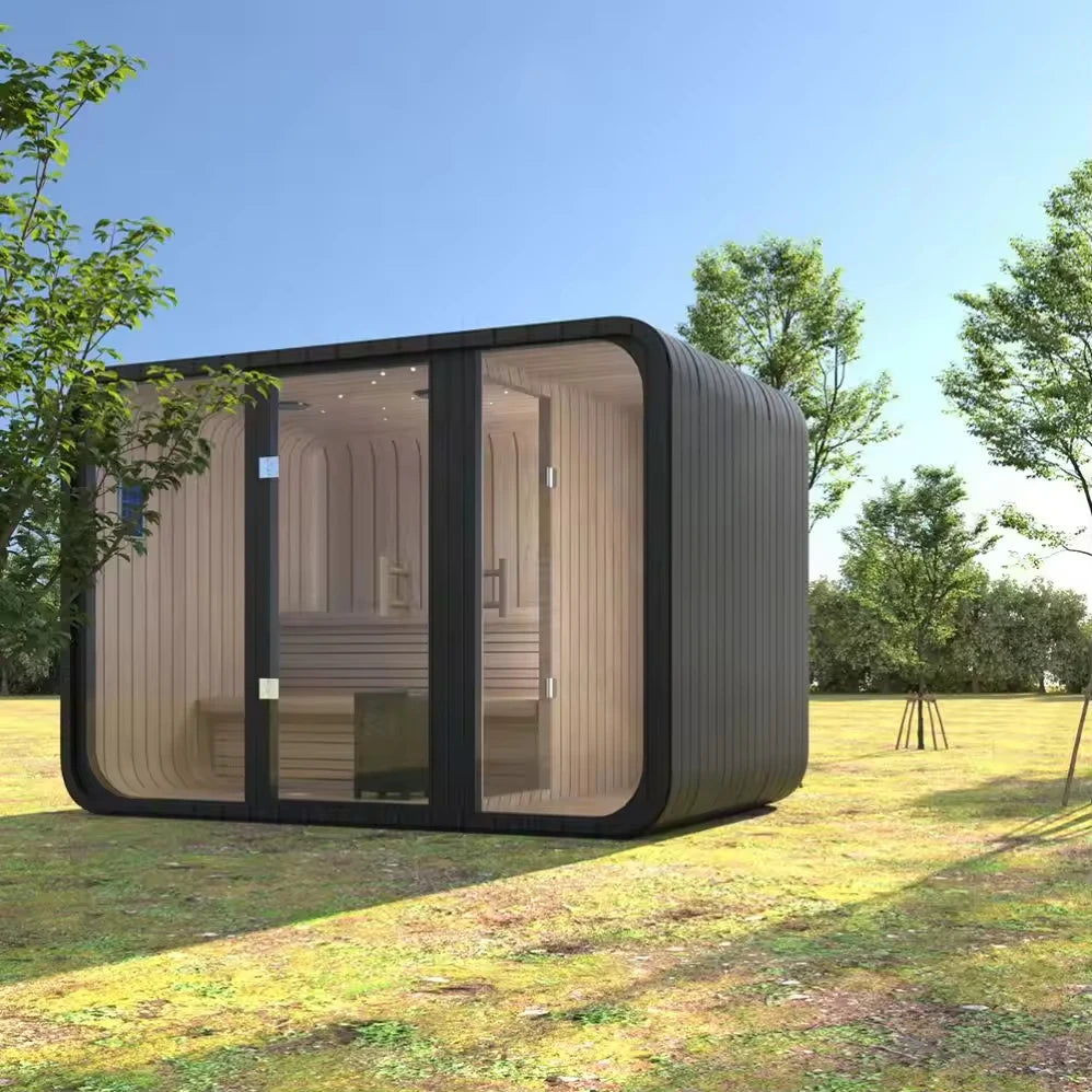 Sauna panoramique extérieur sur mesure, cabine de vapeur ronde, anti-corrosion, anti-fissuration, durable, chauffage intégré, spa à domicile