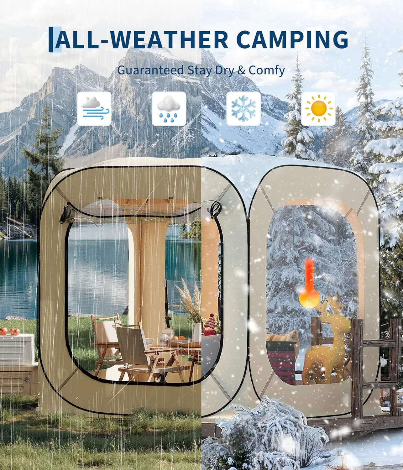Garvee for 4-12 Person Foldable Pop Up View Tent, 10x10ft Instant Bubble House with Portable Screen, Rainproof for Camping Sun Shelter