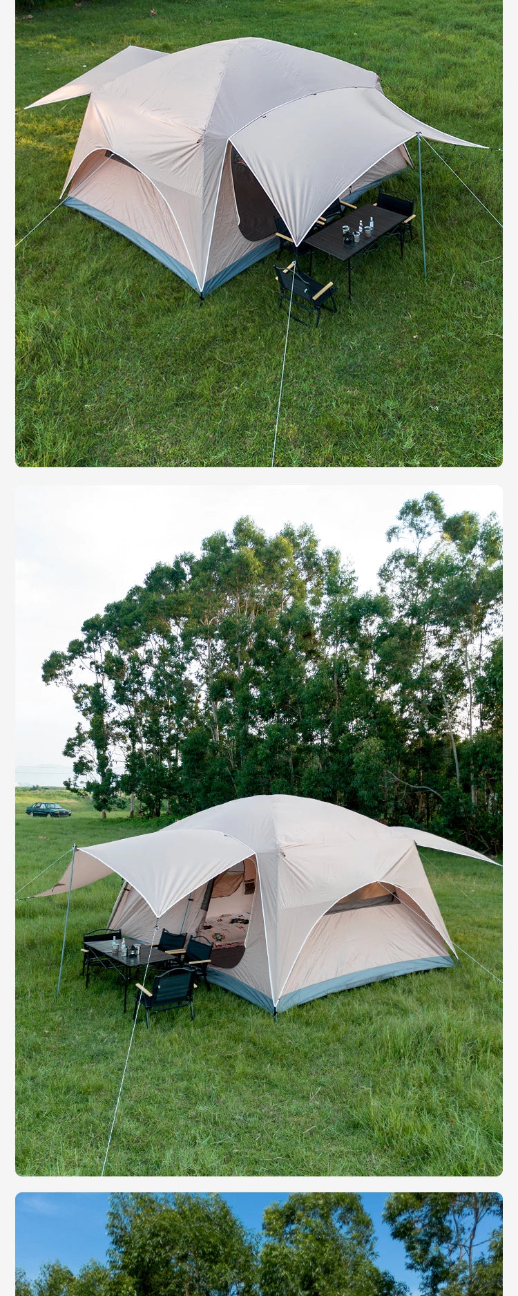2025 8-12 P Family Camping Tent Extra Large Waterproof Windproof 2 Room Tent with Sun Protection Carry Bag Easy Setup Outdoor