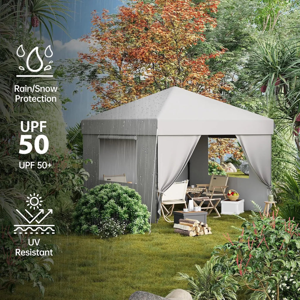 10x10 FT Pop Up Canopy Tent with Sidewalls, Heavy Duty Commercial Instant Shelter, Adjustable Waterproof Outdoor Gazebo with Carry Bag for Events, Parties, Markets