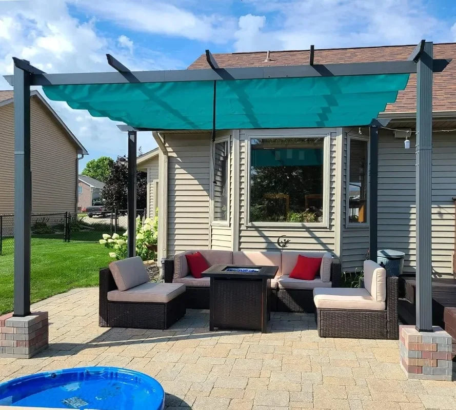 PURPLE LEAF 10' X 13' Outdoor Retractable Pergola with Sun Shade Canopy Patio Metal Shelter for Garden Porch Beach Pavilion