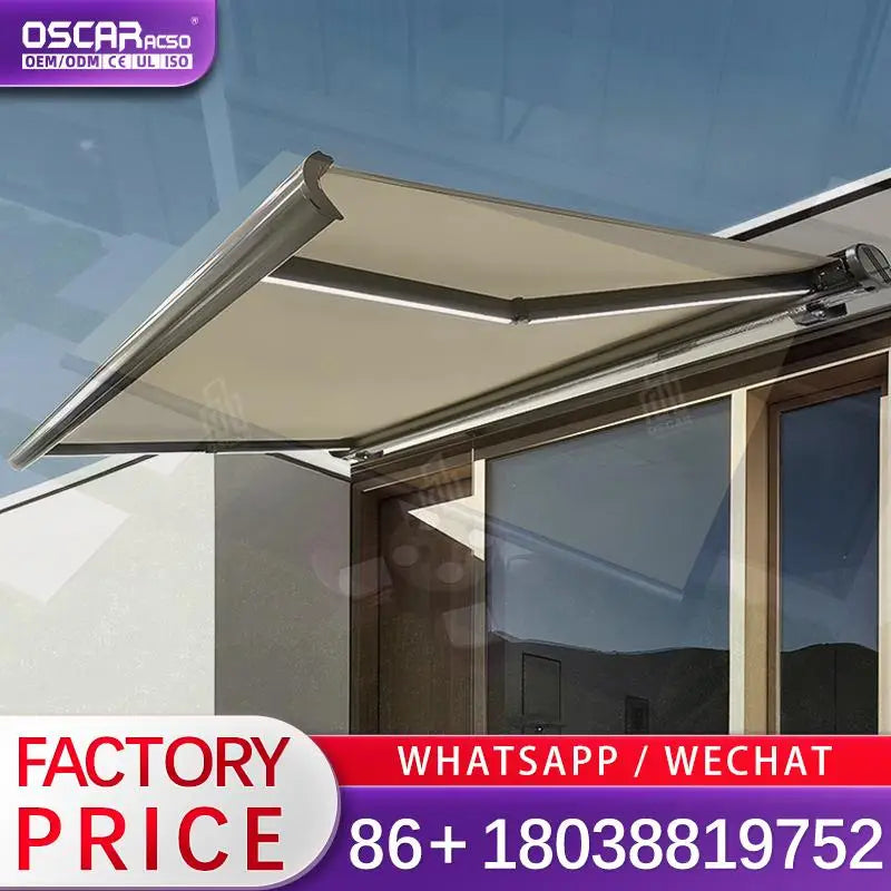 Motorized Electric Retractable Full Cassette Aluminum Awnings Rain Canopy Outdoor Patio Folding Arm Awning 7m Projection Retract