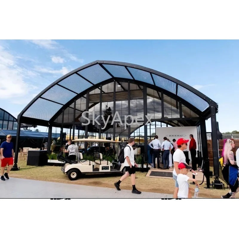 Tente Atrium en Aluminium Noir, Structure Personnalisée, Imperméable et Résistante aux UV, Idéale pour la Location, les Mariages, les Événements Extérieurs, en Promotion