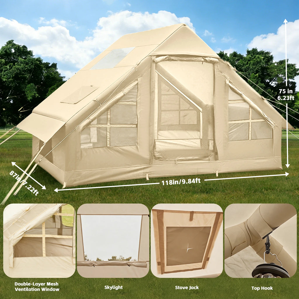 Inflatable Tents for Camping - Easy Blow Up Glamping Tent with Hand Pump, Hot Tent with Stove Jack Waterproof PVC Air Inflatable
