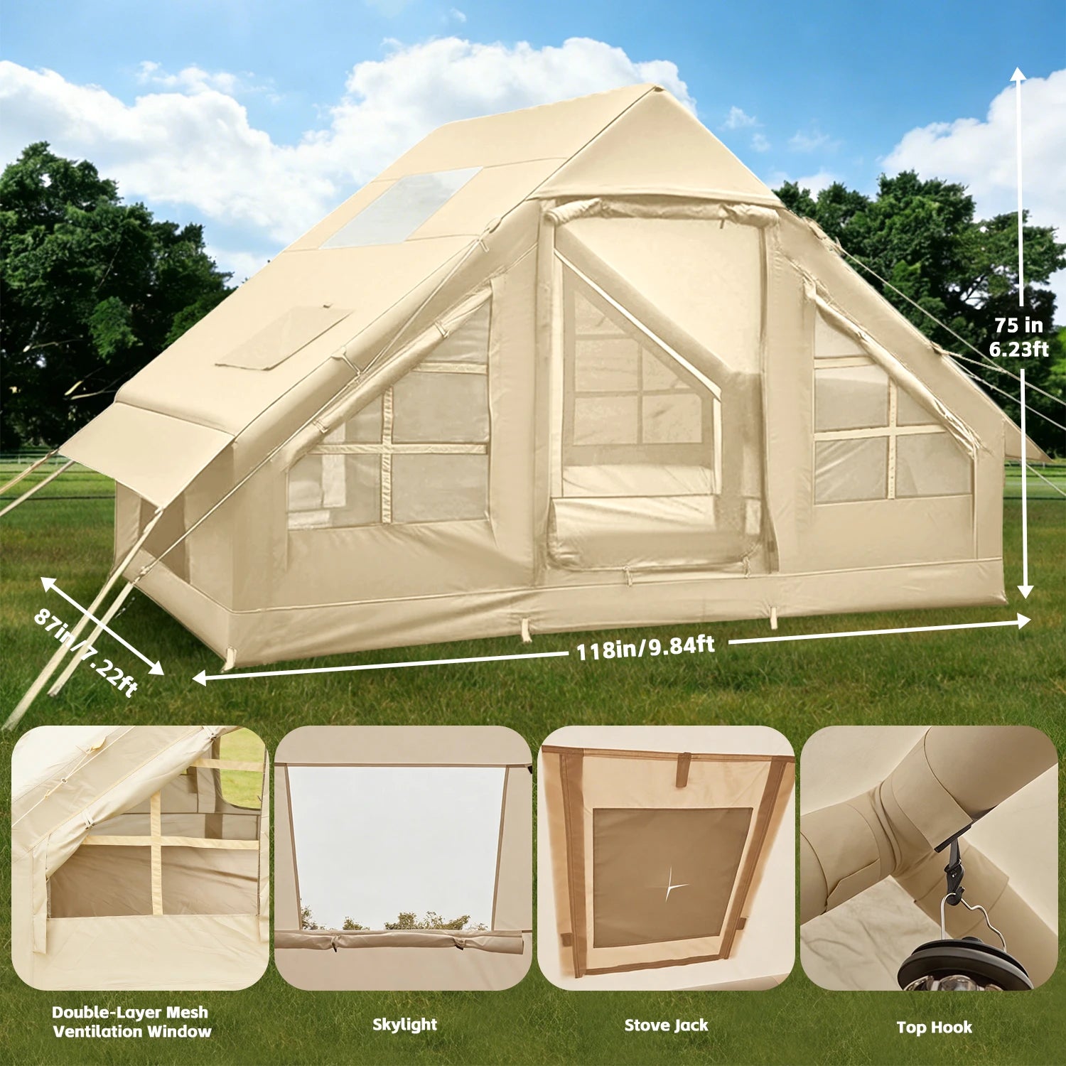 Inflatable Tents for Camping - Easy Blow Up Glamping Tent with Hand Pump, Hot Tent with Stove Jack Waterproof PVC Air Inflatable