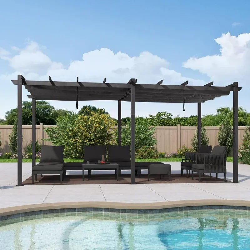 PURPLE LEAF 10' X 13' Outdoor Retractable Pergola with Sun Shade Canopy Patio Metal Shelter for Garden Porch Beach Pavilion