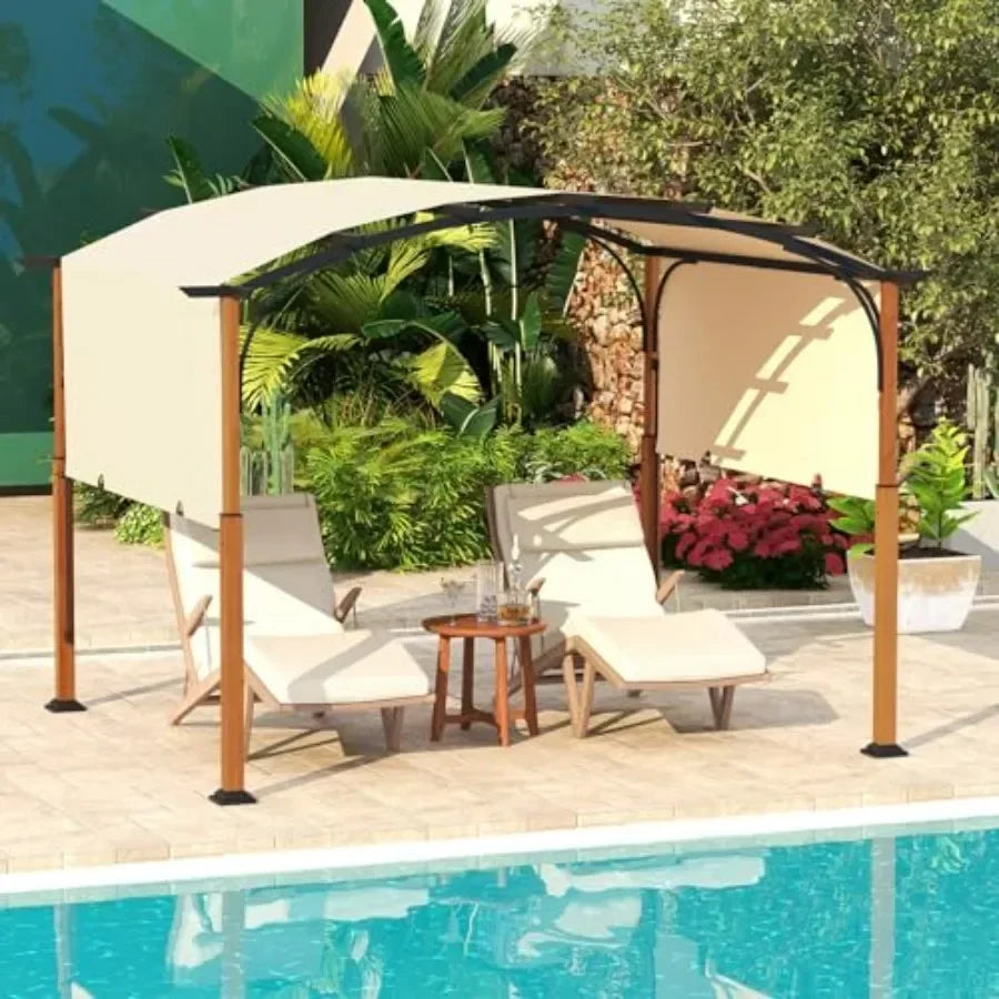 Arched Patio Shelter Pavilion with Retractable Sun Shade  Extra Large Outdoor Pergola for Deck Porch Garden Yard