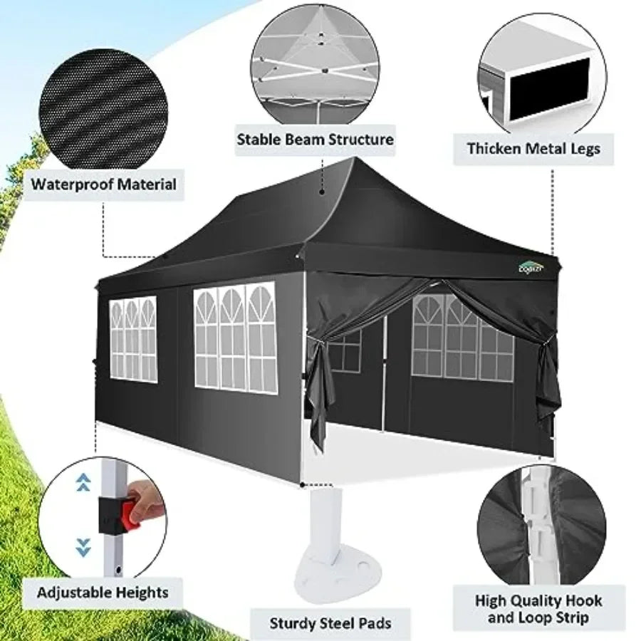 Pop Up  Tent 6 Removable Sidewalls Easy Up Commercial  Waterproof and UV50+ Gazebo with Portable Bag Adjustable Leg Heights Par