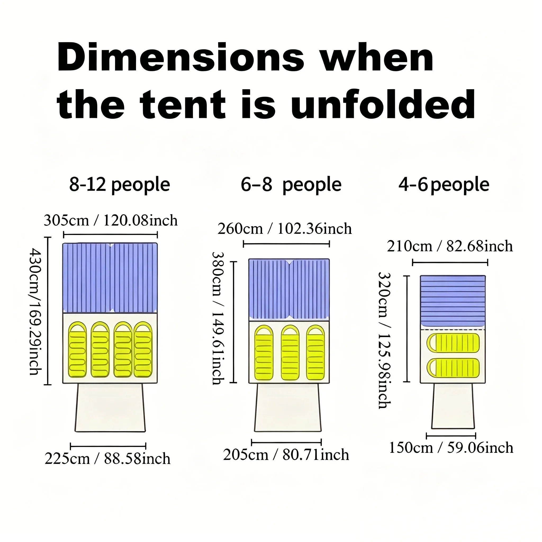 4/8/12-person large outdoor camping tent with a front awning; waterproof and UV-resistant. Features multiple mesh windows for excellent ventilation and mosquito protection; suitable for a variety of settings and all four seas
