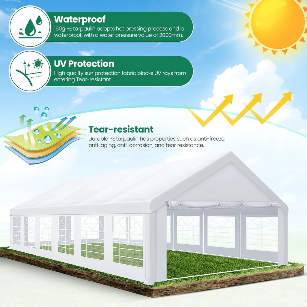 20x40 Party Tent Heavy Duty, Party Tents with 8 Removable Sidewalls & 4 Built-in Sandbags, White