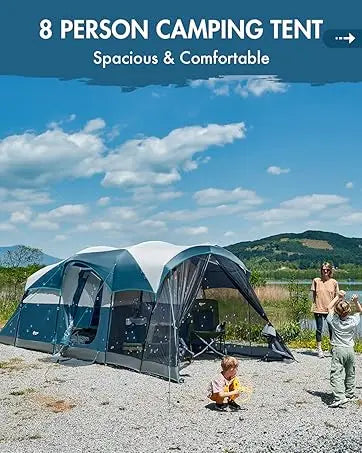 6 | 8 | 10 Person Family Camping Tent with Porch, Big Family Camping Tent with Tall Height, Good Ventilation, Water Resitant Large Tent for Outdoor Camping, Backyard