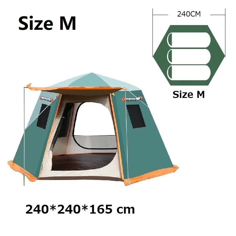 Automatic Camping Tent Outdoor Waterproof Anti-UV Hexagonal Big Tent Aluminum Pole Garden Pergola Awning Family Tent 4-6 Persons