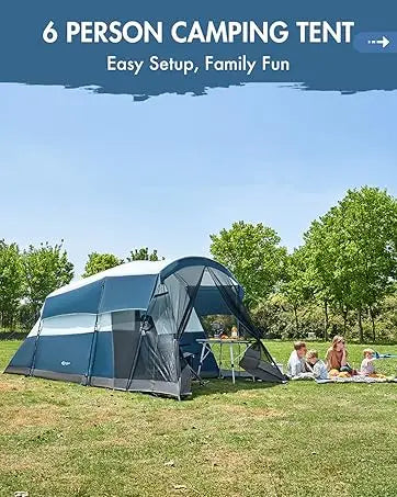 6 | 8 | 10 Person Family Camping Tent with Porch, Big Family Camping Tent with Tall Height, Good Ventilation, Water Resitant Large Tent for Outdoor Camping, Backyard