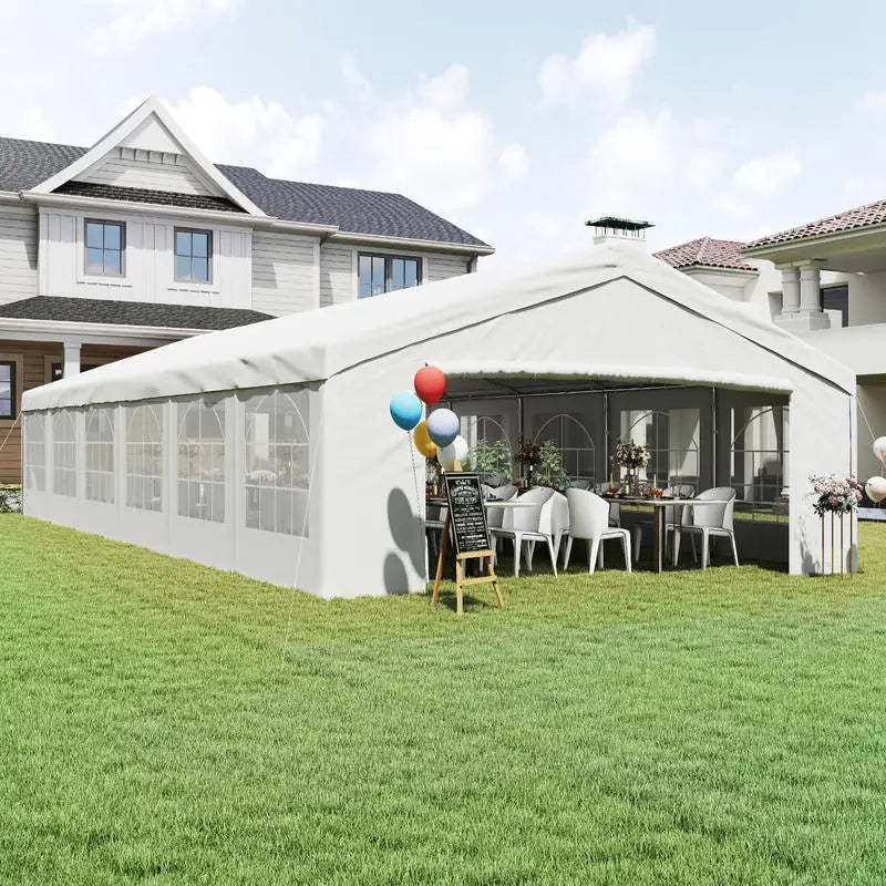 Outsunny 20 x 40 ft Heavy Duty Party Tent Outdoor Gazebo Wedding Tent Event Shelter Carport BBQ with Removable Sidewalls & Windows, Outside Waterproof Canopy for Parties, White