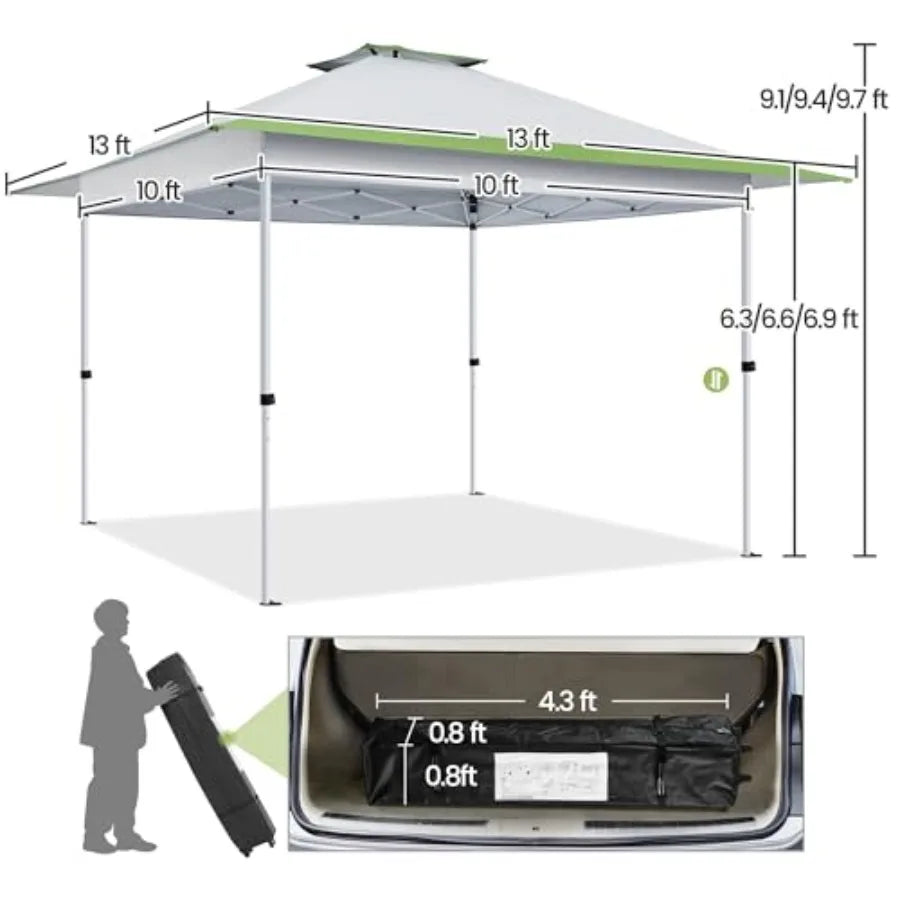 13x13 Pop Up  Tent Straight Leg Easy Single Person Set-up Folding Shelter w/Extending Eaves w/Rolling Storage Bag Sandbags for