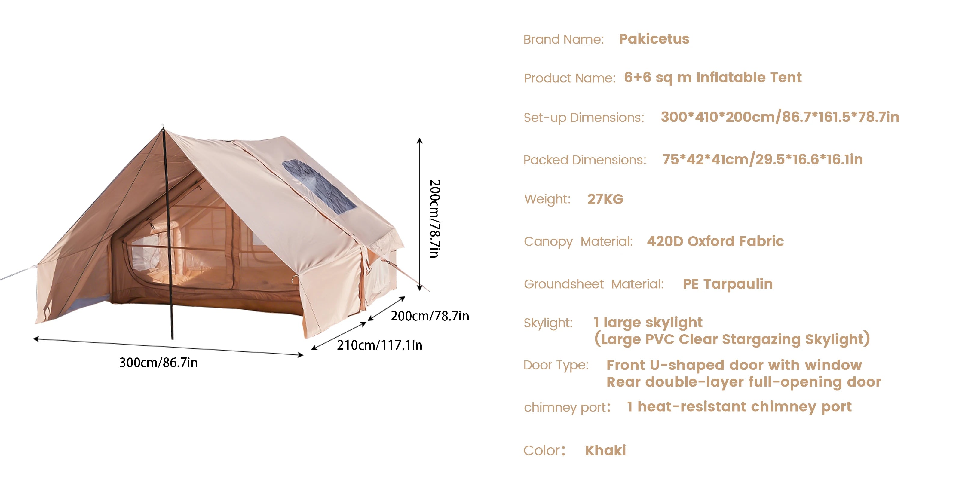 PAKICETUS Inflatable camping tent 4-8 people with windows portable water-resistant camping tent  Four season tents
