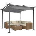10' x 10' Outdoor Retractable Pergola  Metal Patio Shade Shelter for Backyard Porch Party Garden Grill Gazebo Gray