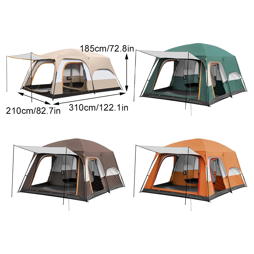 3-12 Person Double Layers Oversize  Outdoor Camping Family Tent  2 Rooms Thickened Rainproof Outdoor Family Camp Tour Equipment