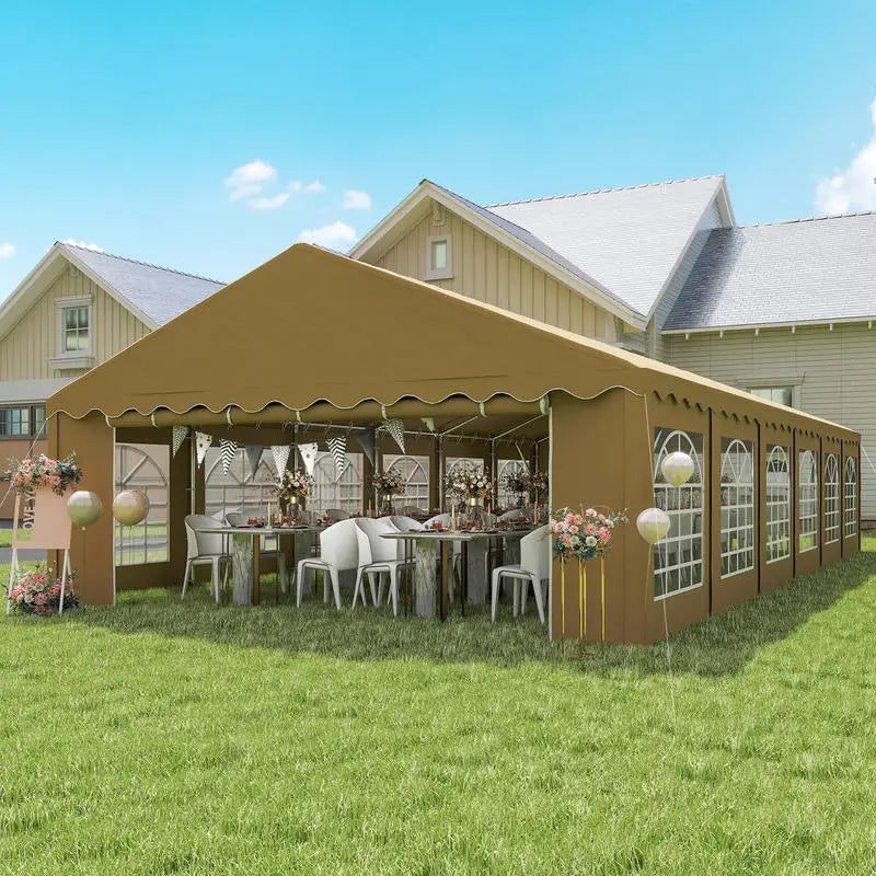 [Free Shipping] 20' x 40' Party Tent, Outdoor Canopy Tent with Removable Sidewalls, 12 Windows for Parties, Wedding, Events, BBQ, Brown