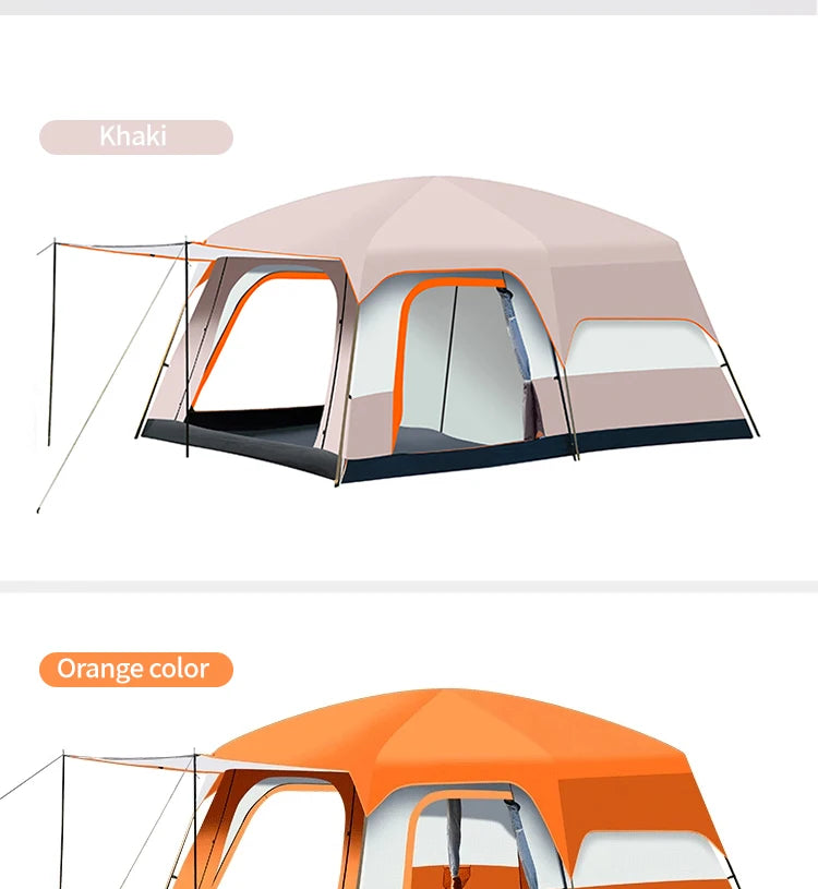 Outdoor Camping Family Tent 3-12 Person Double Layers Oversize 2 Rooms Thickened Rainproof Outdoor Family Camp Tour Equipment