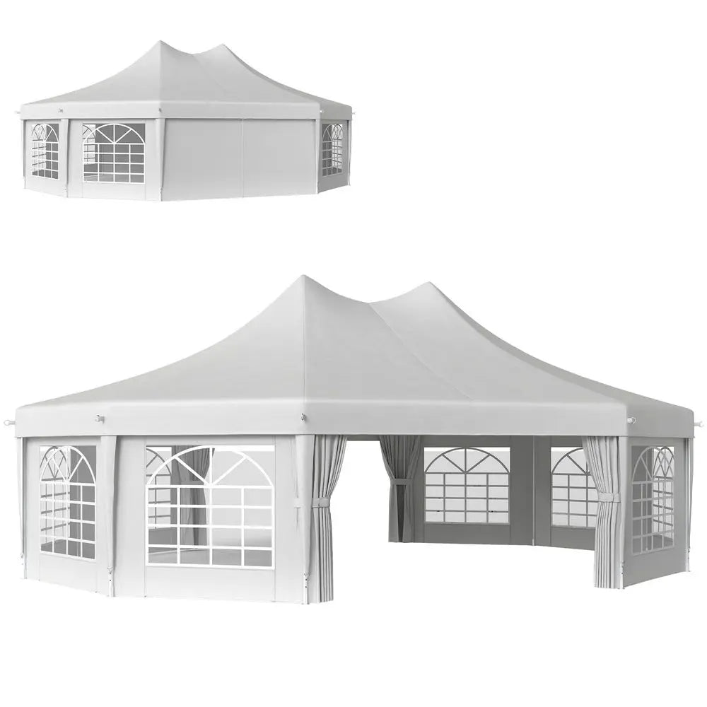29 x 21 ft Party Tent, Outdoor Wedding Tent with Sidewalls, 2 Doors and 8 Windows for Party, White