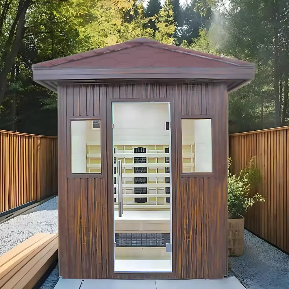 Sauna panoramique extérieur sur mesure, cabine de vapeur ronde, anti-corrosion, anti-fissuration, durable, chauffage intégré, spa à domicile