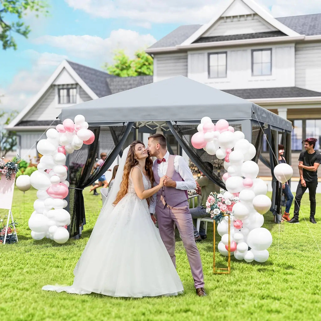 10x20 Pop Up Canopy Tent with Netting Heavy Duty Instant Sun Shelter for Outdoor Garden Patio Parties Carry Bag, Custom