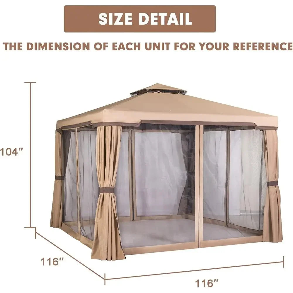 10x10 Outdoor Patio Gazebo with Mosquito Net and Double Top for Weddings and Events