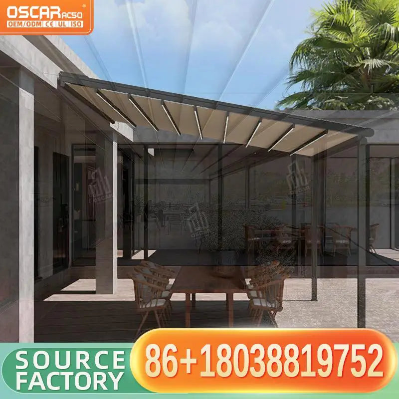 Outdoor Foldable Automatically Retractable Roof Awning for Restaurant Patio Garden Courtyard Retractable Canopy Pergola