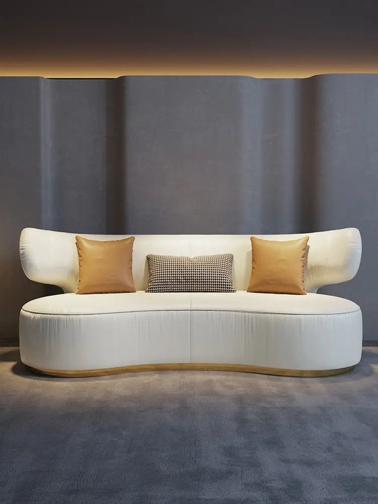 Light luxury first-layer cowhide curved sofa small apartment living room