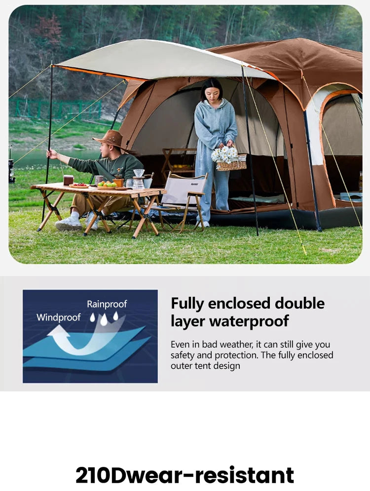 4-12 Person Camping Tent Family Waterproof Sunproof 210D Oxford Windproof 2 Room Tent 4 Season Outdoor Backpacking Equipment