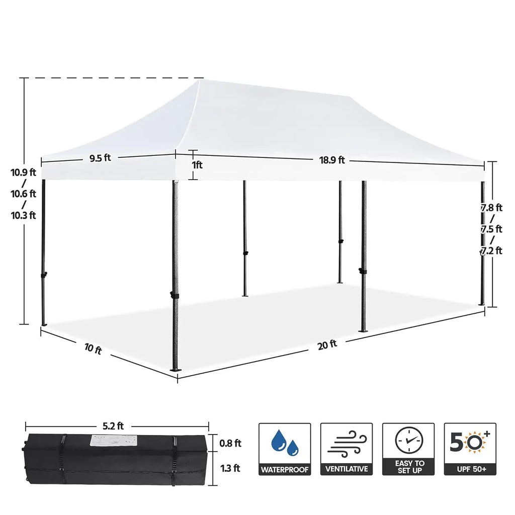 Heavy Duty Pop Up Canopy Tent, 10x20 Commercial Instant Shelter Tent for Wedding, Parties, Adjustable Outdoor Canopy, Custom