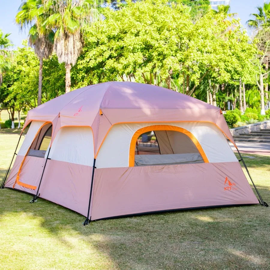 Extra Large Tent for 6101214 People with 2 Rooms 3 Doors and 3 Windows Mesh Panels Straight Wall Design Waterproof Double Layer