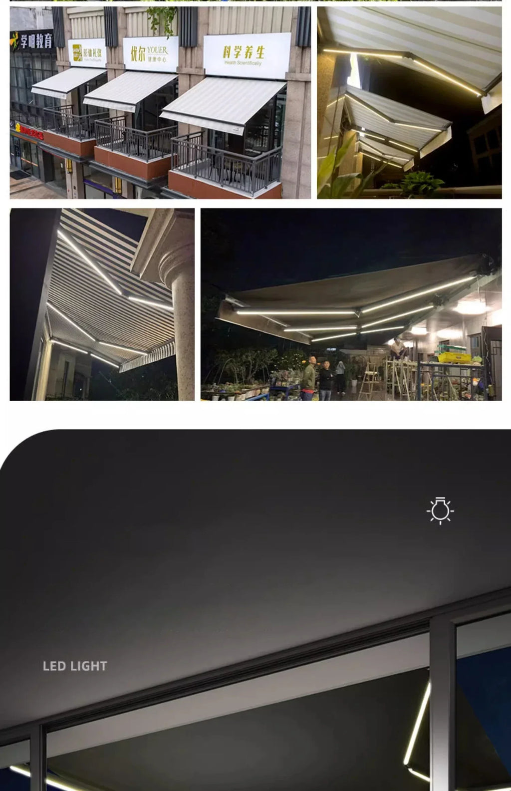 Tent Electric Canopy Retractable Folding Gazebos Outdoor Eaves Remote Control with Light Villa Courtyard Rainproof Awning N