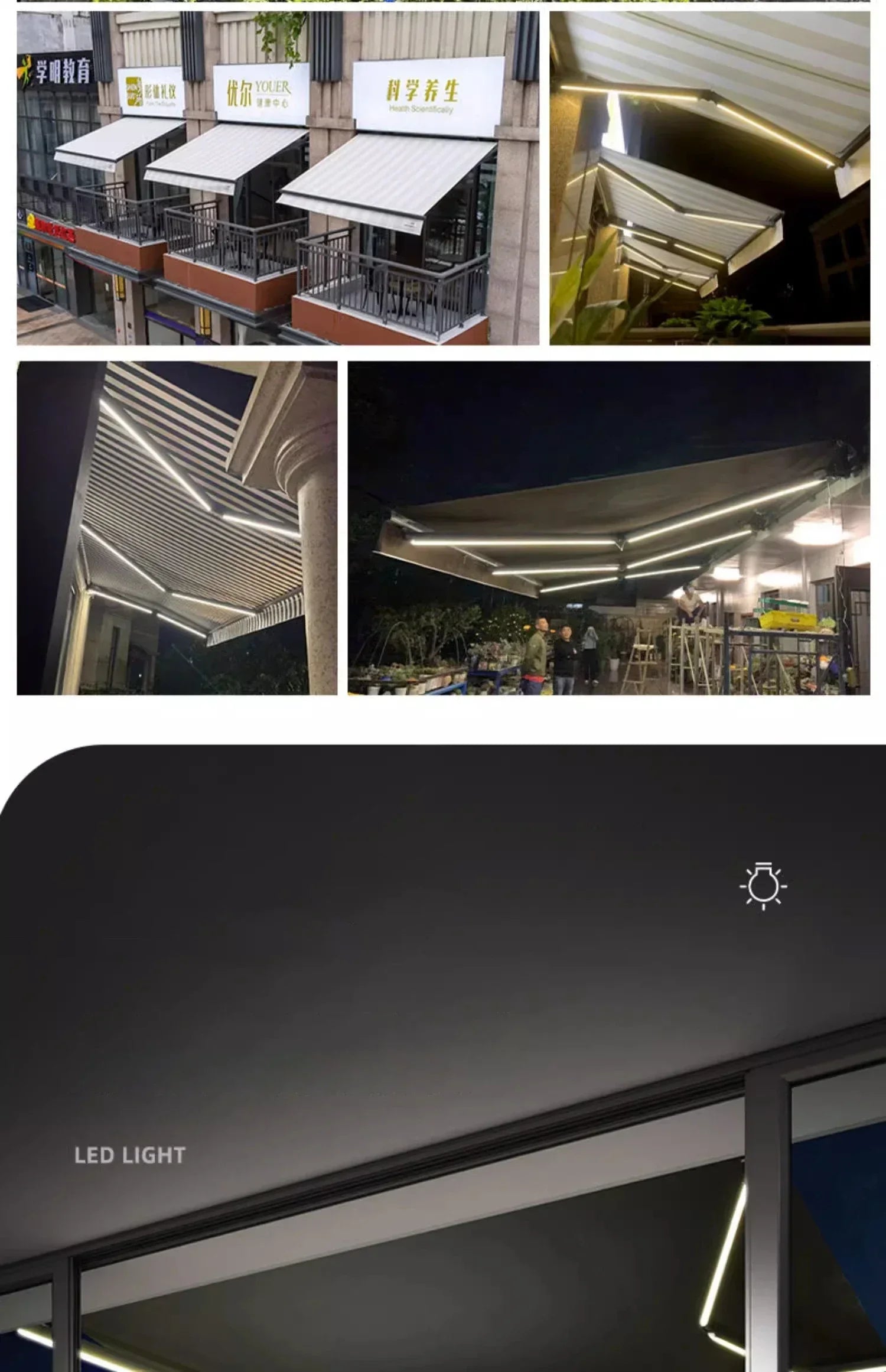 Tent Electric Canopy Retractable Folding Gazebos Outdoor Eaves Remote Control with Light Villa Courtyard Rainproof Awning N