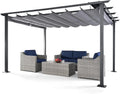 10' X 13' Outdoor Retractable Pergola Canopy for Deck, Backyard, Patio, Aluminum Pergola with Sun Canopy, Includes Ground Studs