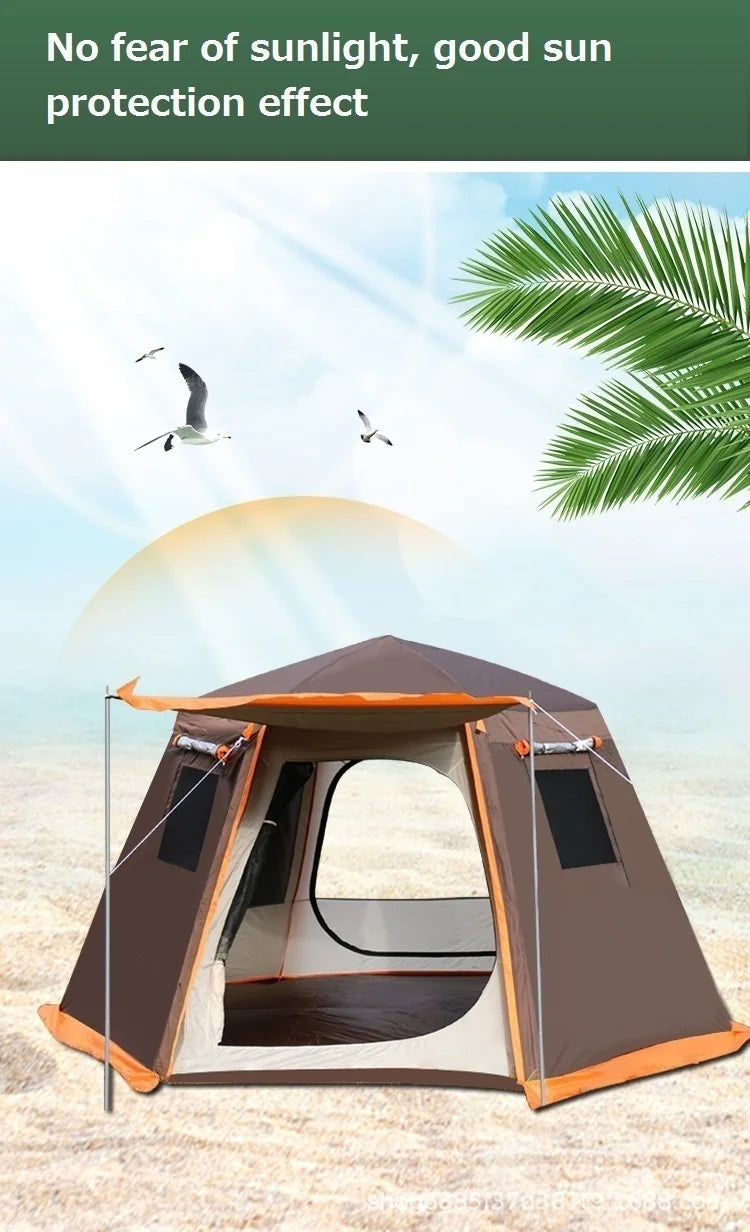 Automatic Camping Tent Outdoor Waterproof Anti-UV Hexagonal Big Tent Aluminum Pole Garden Pergola Awning Family Tent 4-6 Persons