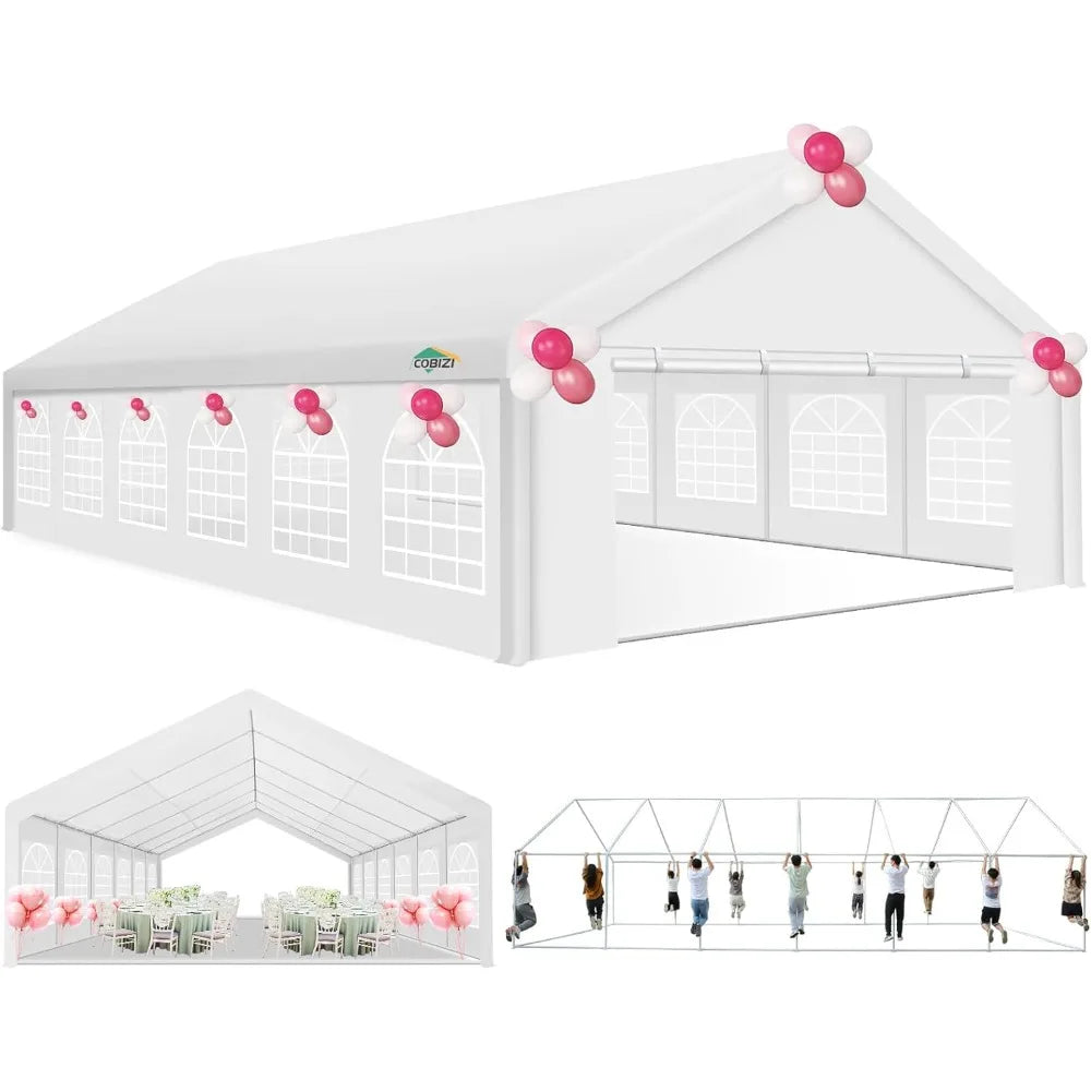 20x40 Party Tent Heavy Duty, Galvanized Wedding Tent, Event Shelter for Parties, Outdoor with Removable Sidewall & Built-in San